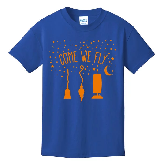 Come We Fly Funny Halloween Flying Witch Mop Broom Vacuum Gift Kids T-Shirt