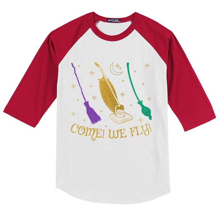 Come We Fly Halloween Costume Witch Mop Broom Vacuum Flying Gift Kids Colorblock Raglan Jersey