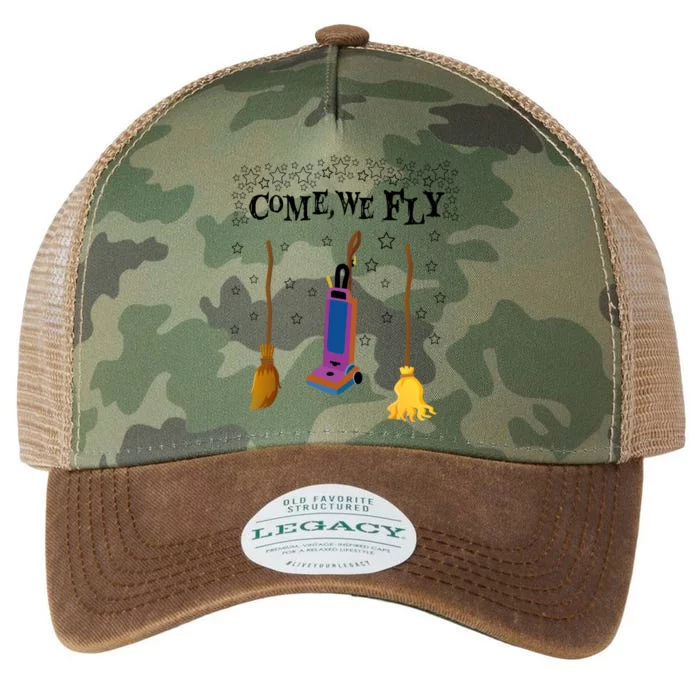 Come We Fly Witch Mop Broom Vacuum Flying Halloween Night Gift Legacy Tie Dye Trucker Hat