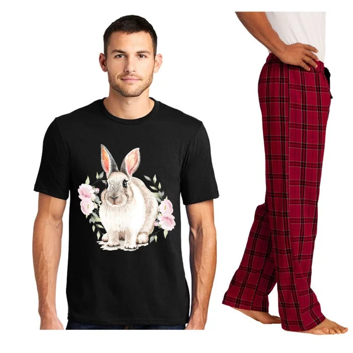 Cute Watercolor Flower Bunny Lover Easter Mom Rabbit Gift Pajama Set