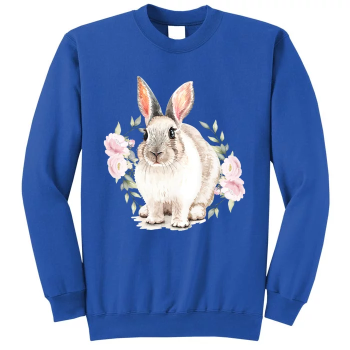 Cute Watercolor Flower Bunny Lover Easter Mom Rabbit Gift Tall Sweatshirt