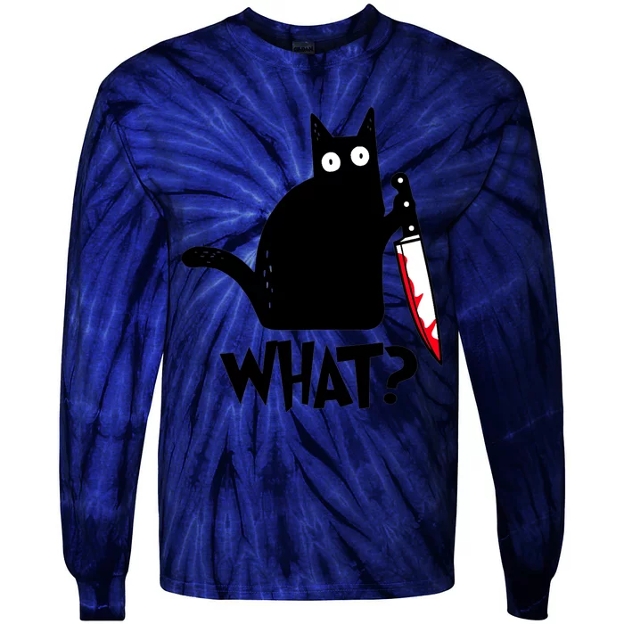 Cat What Funny Black Cat, Murderous Cat With Knife Tie-Dye Long Sleeve Shirt