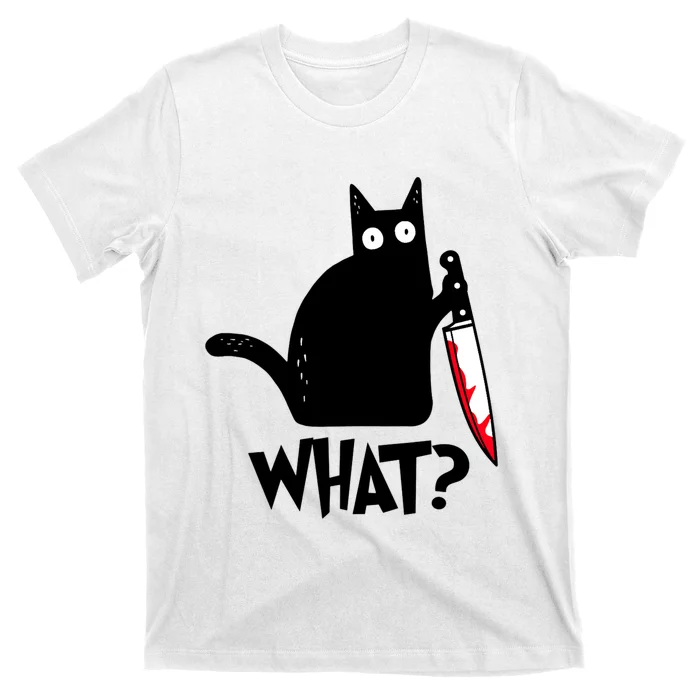 Cat What Funny Black Cat, Murderous Cat With Knife T-Shirt