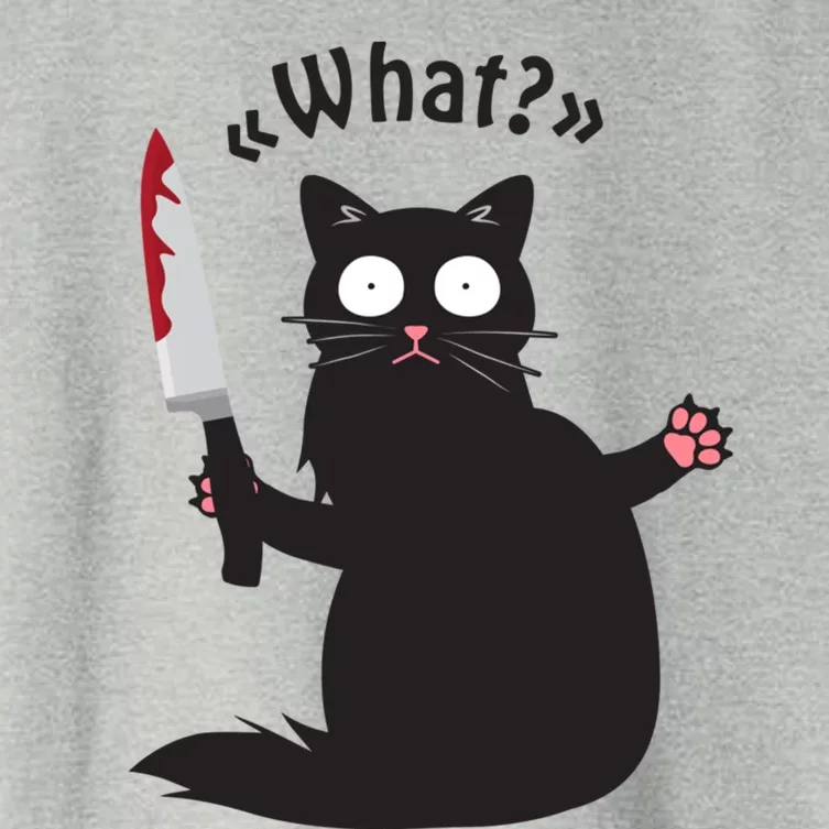 Cat What? Funny Black Cacute Gift Fun Murderous Cat With Knife Gift Women's Crop Top Tee