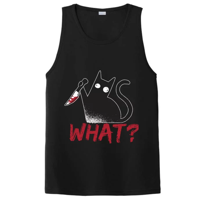 Cat What? Funny Black Cat Murderous Cat With Knife Cool Gift Performance Tank