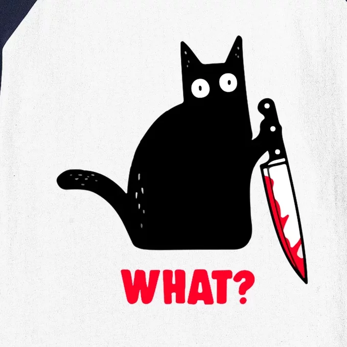 Cat What? Funny Black Cagift Murderous Cat With Knife Gift Baseball Sleeve Shirt