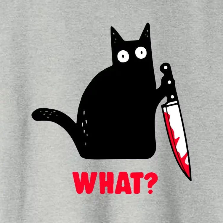 Cat What? Funny Black Cagift Murderous Cat With Knife Gift Women's Crop Top Tee