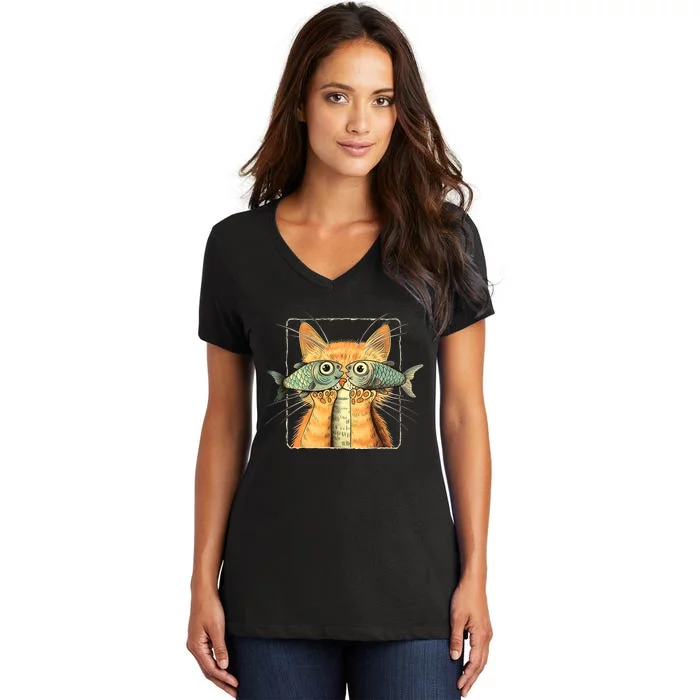 Cat With Fisheyes Women's V-Neck T-Shirt