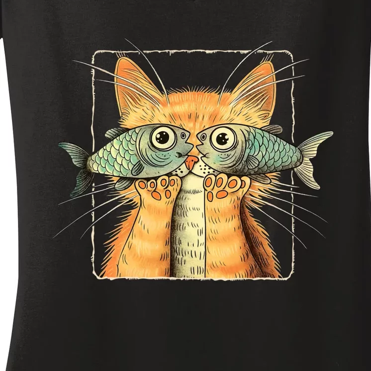 Cat With Fisheyes Women's V-Neck T-Shirt