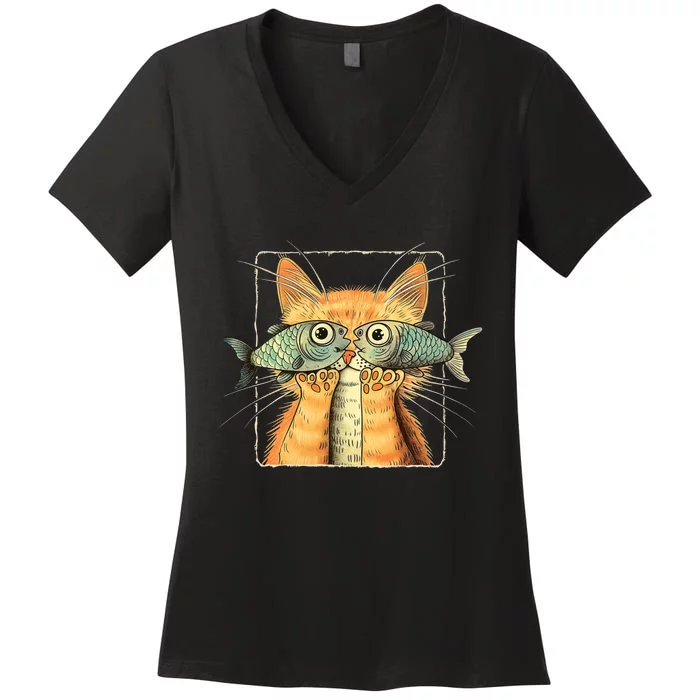 Cat With Fisheyes Women's V-Neck T-Shirt