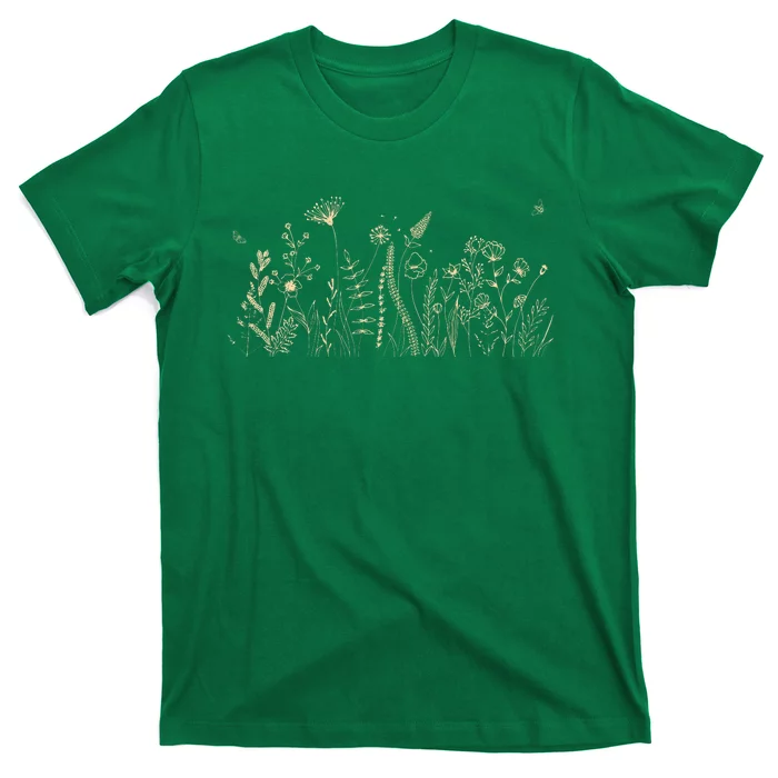 Cute Wildflowers Floral Nature Doodle T-Shirt