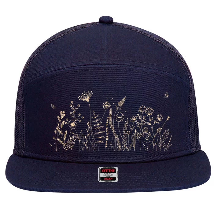 Cute Wildflowers Floral Nature Doodle 7 Panel Mesh Trucker Snapback Hat