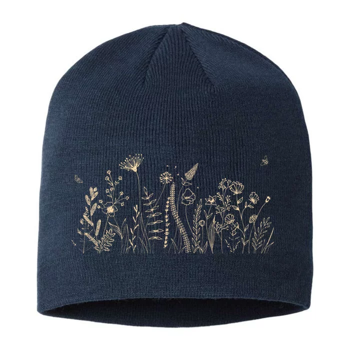 Cute Wildflowers Floral Nature Doodle 8 1/2in Sustainable Knit Beanie