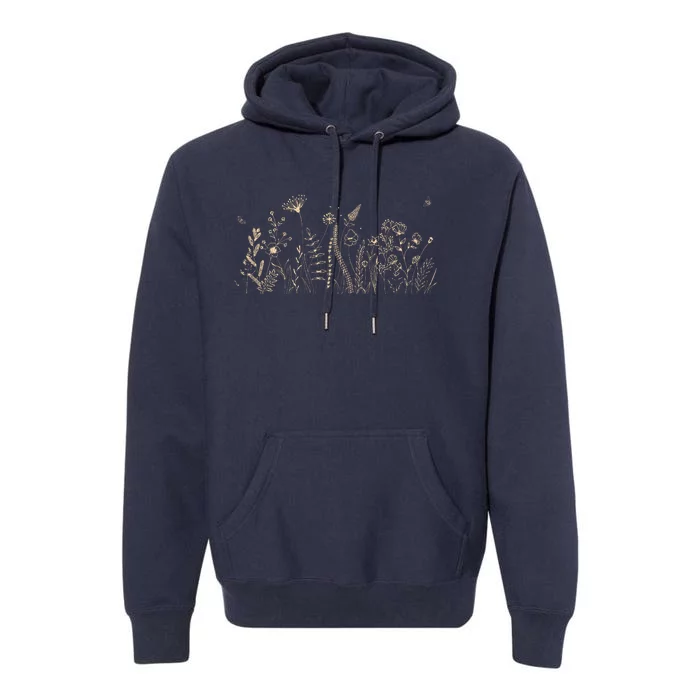 Cute Wildflowers Floral Nature Doodle Premium Hoodie