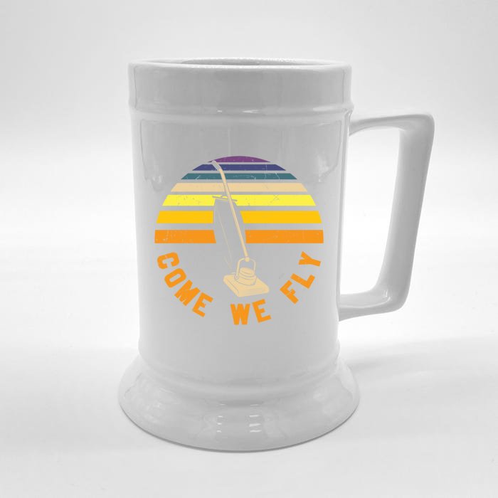 Come We Fly Funny Costume Idea Witch Sunset Retro Halloween Gift Front & Back Beer Stein