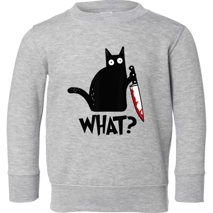 Cat What Funny Black Cat Murderous Cat With Knife Toddler Sweatshirt