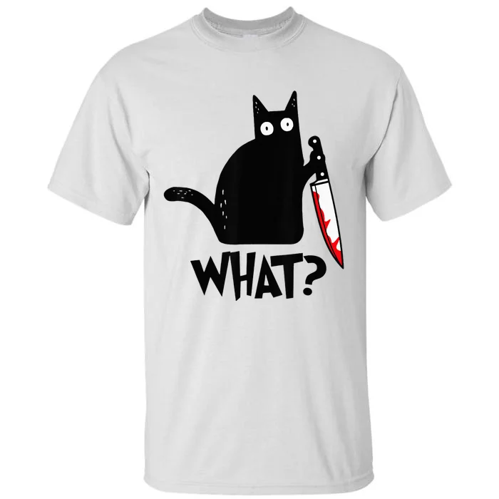 Cat What Funny Black Cat Murderous Cat With Knife Tall T-Shirt