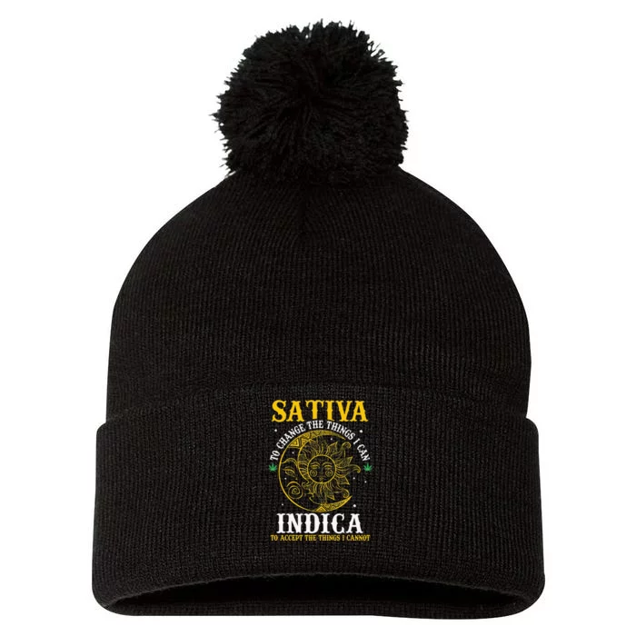 Cannabis Weed Fun Sativa To Change The Things I Can Indica Pom Pom 12in Knit Beanie