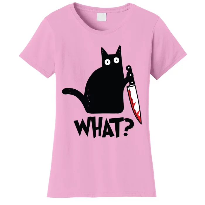 Cat What Funny Black Cat Murderous Cat With Knife Women's T-Shirt