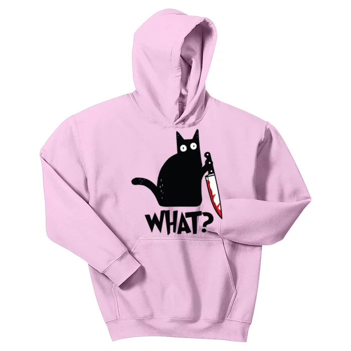 Cat What Funny Black Cat Murderous Cat With Knife Kids Hoodie