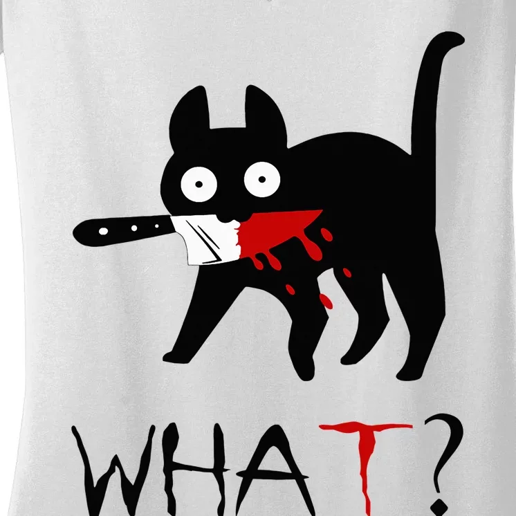 Cat What Funny Black Cat Murderous Cat With Knife Women's V-Neck T-Shirt