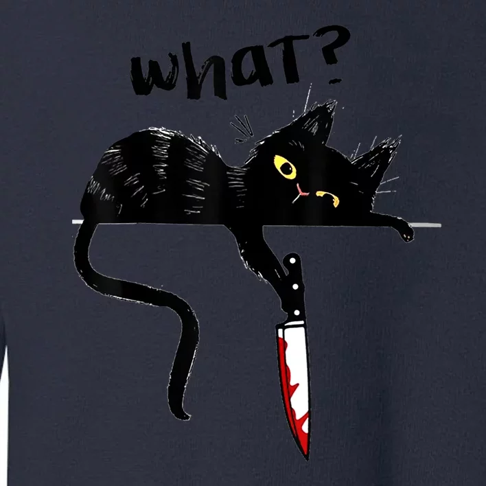 Cat What? Funny Black Cat Shirt, Murderous Cat With Knife Cute Design Toddler Sweatshirt