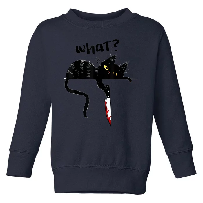 Cat What? Funny Black Cat Shirt, Murderous Cat With Knife Cute Design Toddler Sweatshirt