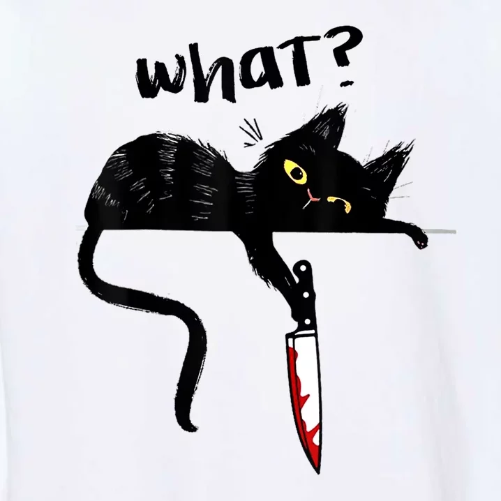 Cat What? Funny Black Cat Shirt, Murderous Cat With Knife Cute Design Garment-Dyed Sweatshirt