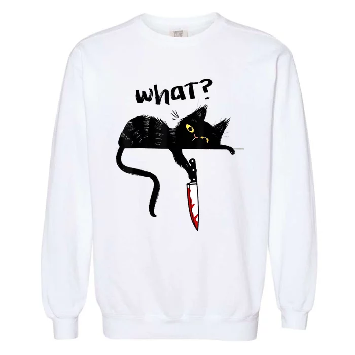 Cat What? Funny Black Cat Shirt, Murderous Cat With Knife Cute Design Garment-Dyed Sweatshirt