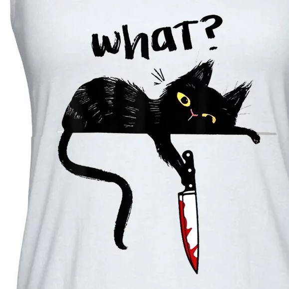 Cat What? Funny Black Cat Shirt, Murderous Cat With Knife Cute Design Ladies Essential Flowy Tank