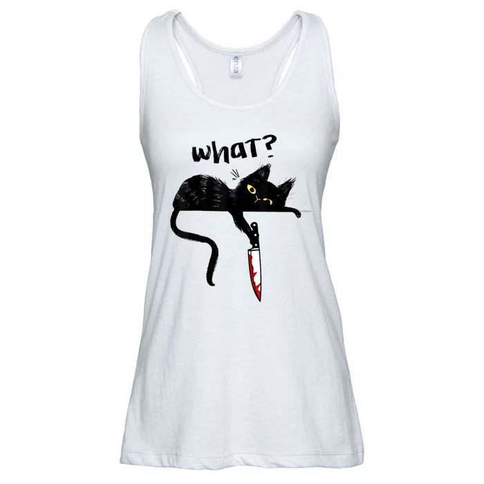 Cat What? Funny Black Cat Shirt, Murderous Cat With Knife Cute Design Ladies Essential Flowy Tank