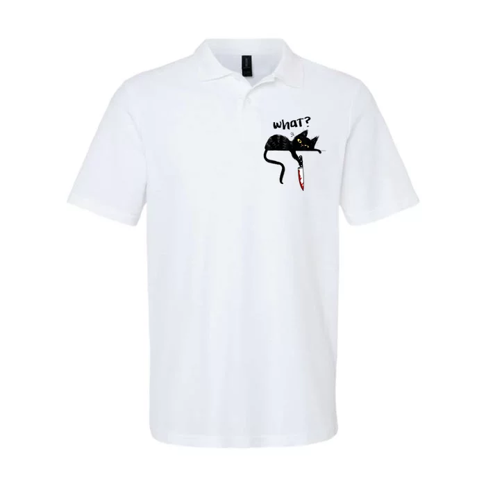 Cat What? Funny Black Cat Shirt, Murderous Cat With Knife Cute Design Softstyle Adult Sport Polo