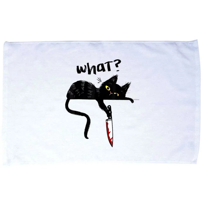 Cat What? Funny Black Cat Shirt, Murderous Cat With Knife Cute Design Microfiber Hand Towel