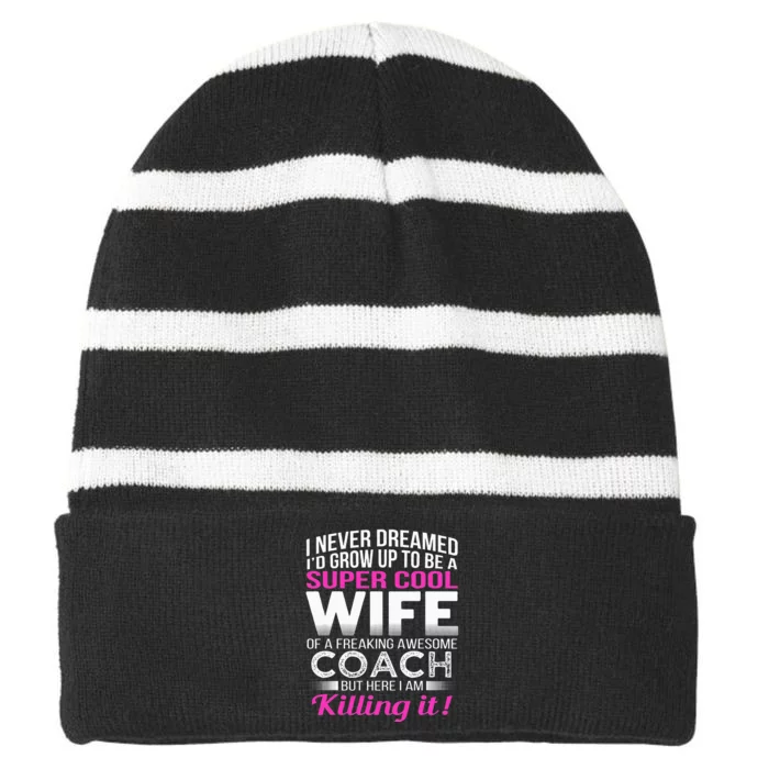 Coachs Wife Funny Gift For Wife Of Coach Striped Beanie with Solid Band