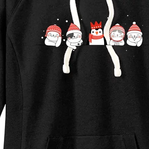 Christmas Winter Festive Penguin Cats Holiday Party Great Gift Women's Fleece Hoodie