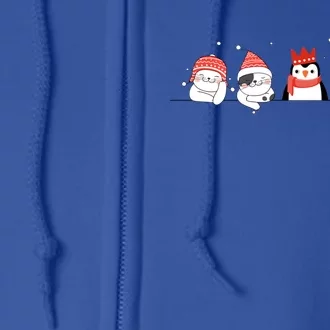 Christmas Winter Festive Penguin Cats Holiday Party Great Gift Full Zip Hoodie