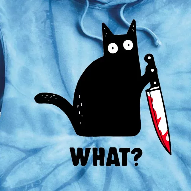 Cat What? Funny Black Cat Shirts Murderous Cat With Knife Tie Dye Hoodie