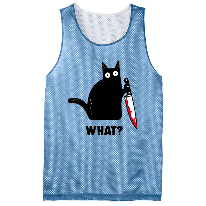 Cat What? Funny Black Cat Shirts Murderous Cat With Knife Mesh Reversible Basketball Jersey Tank