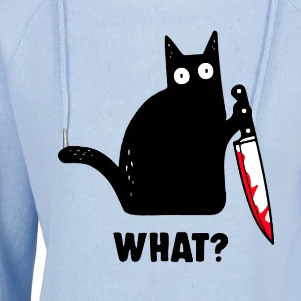 Cat What? Funny Black Cat Shirts Murderous Cat With Knife Womens Funnel Neck Pullover Hood