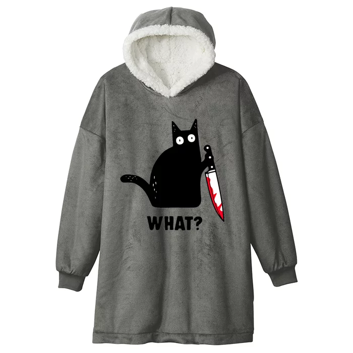 Cat What? Funny Black Cat Shirts Murderous Cat With Knife Hooded Wearable Blanket