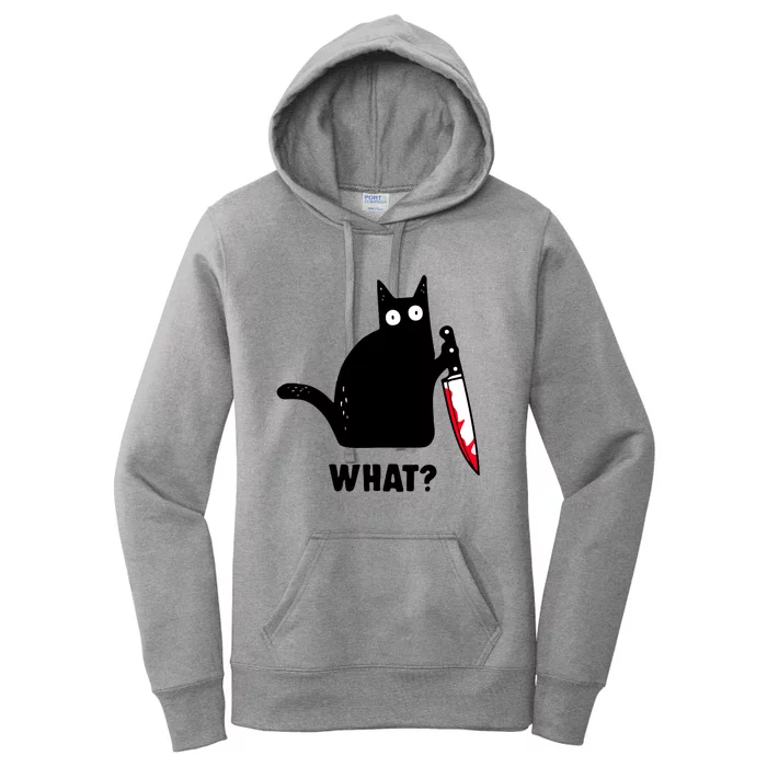 Cat What? Funny Black Cat Shirts Murderous Cat With Knife Women's Pullover Hoodie