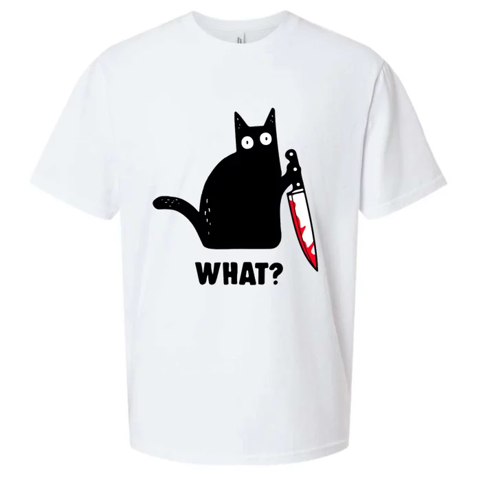 Cat What? Funny Black Cat Shirts Murderous Cat With Knife Sueded Cloud Jersey T-Shirt