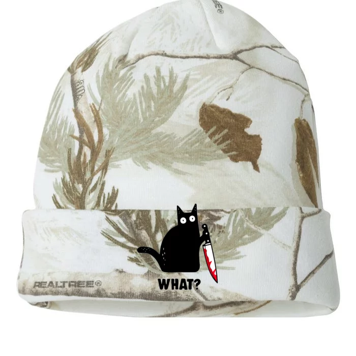 Cat What? Funny Black Cat Shirts Murderous Cat With Knife Kati - 12in Camo Beanie