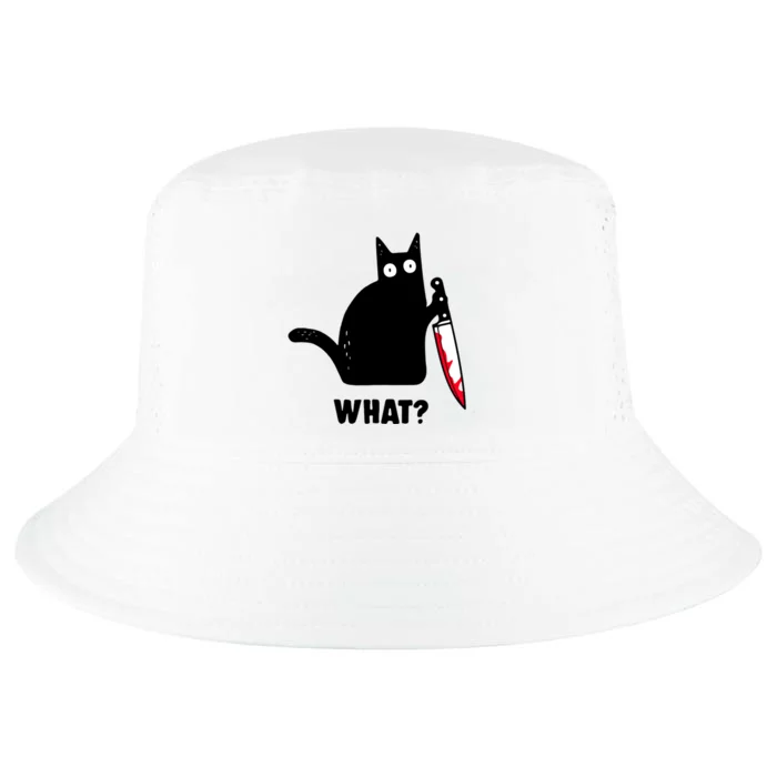 Cat What? Funny Black Cat Shirts Murderous Cat With Knife Cool Comfort Performance Bucket Hat