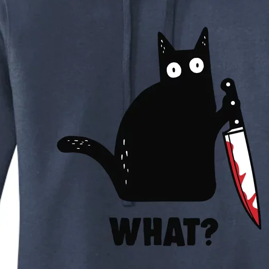 Cat What Funny Black Cat, Murderous Cat With Knife Women's Pullover Hoodie