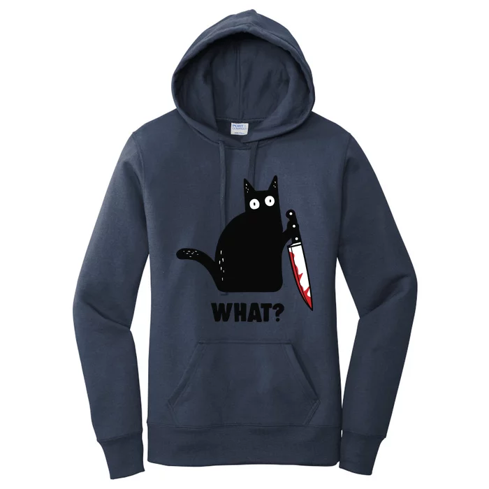 Cat What Funny Black Cat, Murderous Cat With Knife Women's Pullover Hoodie