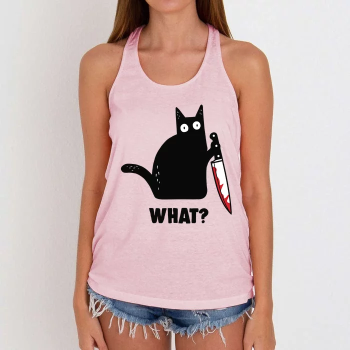 Cat What Funny Black Cat, Murderous Cat With Knife Women's Knotted Racerback Tank