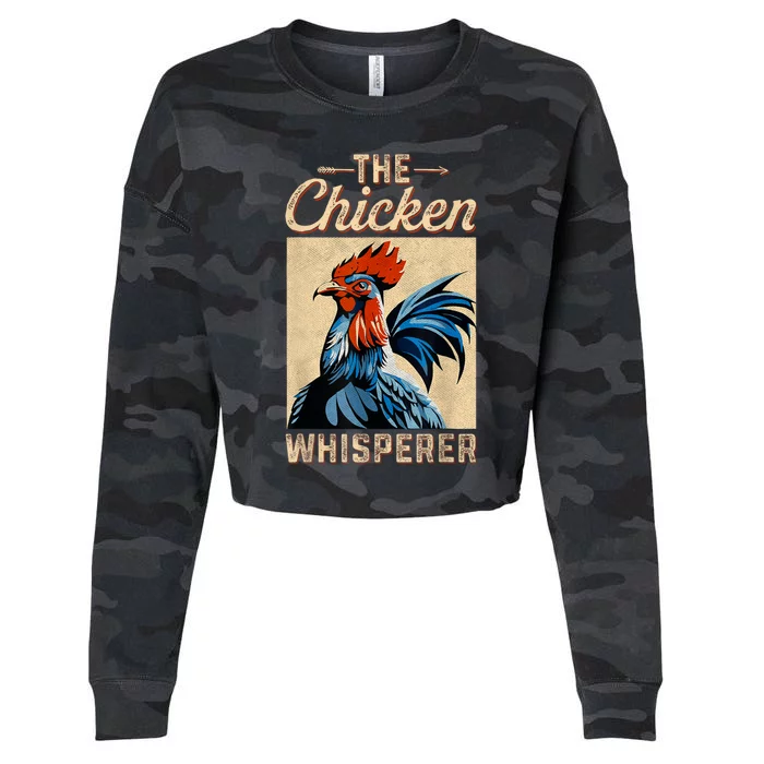 Chicken Whisperer Funny Vintage Chicken Portrait Farming Hen Cropped Pullover Crew