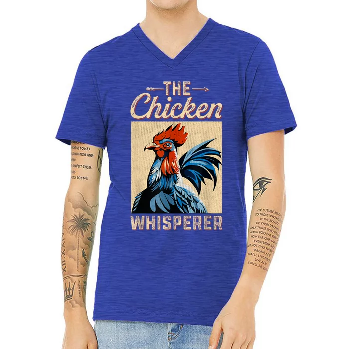 Chicken Whisperer Funny Vintage Chicken Portrait Farming Hen V-Neck T-Shirt