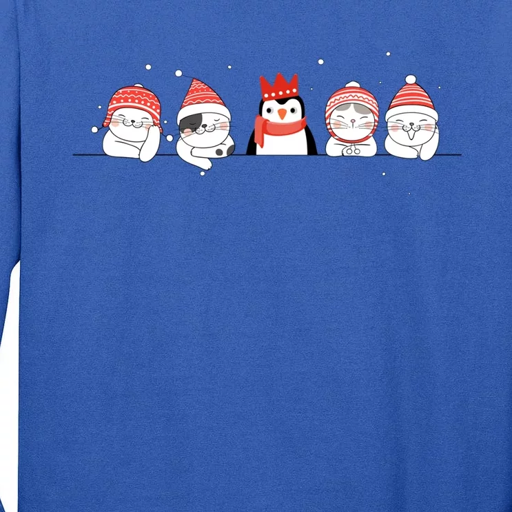 Christmas Winter Festive Penguin Cats Holiday Party Funny Gift Tall Long Sleeve T-Shirt